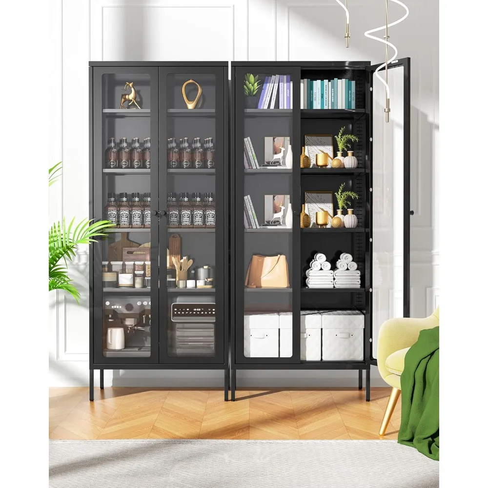

Greenvelly Metal Glass Display Cabinet with 5-Tier Storage Shelves, Tall Curio Cabinets with Glass Doors and Shelves, Black Stee