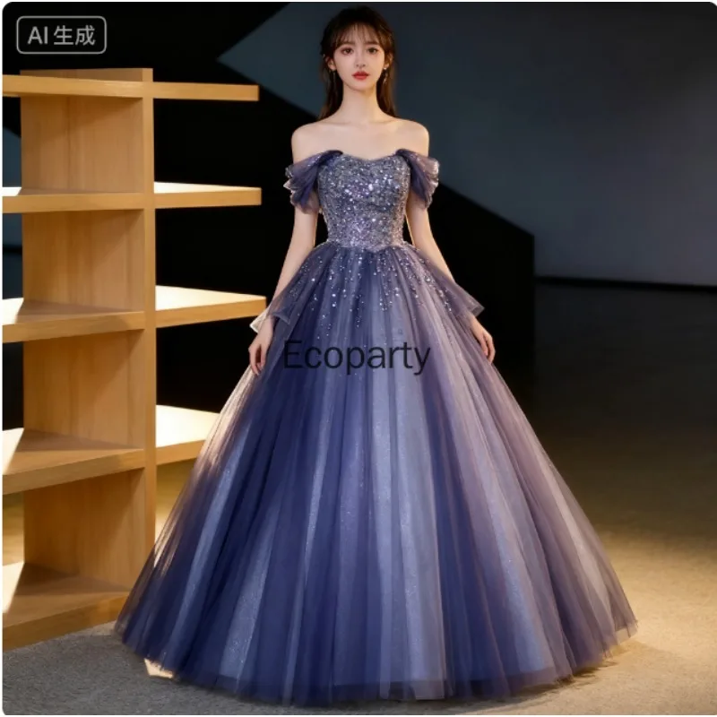 Gaun Malam Wanita Seksi Model One-shoulder Tutu untuk Musim Semi dan Musim Panas, Gaun Pertunjukan Panggung Vokal untuk Wanita 2025