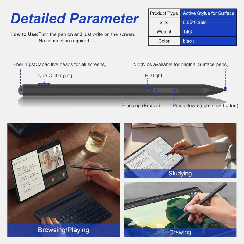 2026 Stylus Pen for Microsoft Surface with 4096 Pressure for Surface Pro 12/11/10/9/8/X/7/7+/6/5/4/3 Go 4/3/2 Laptop Touch Pen