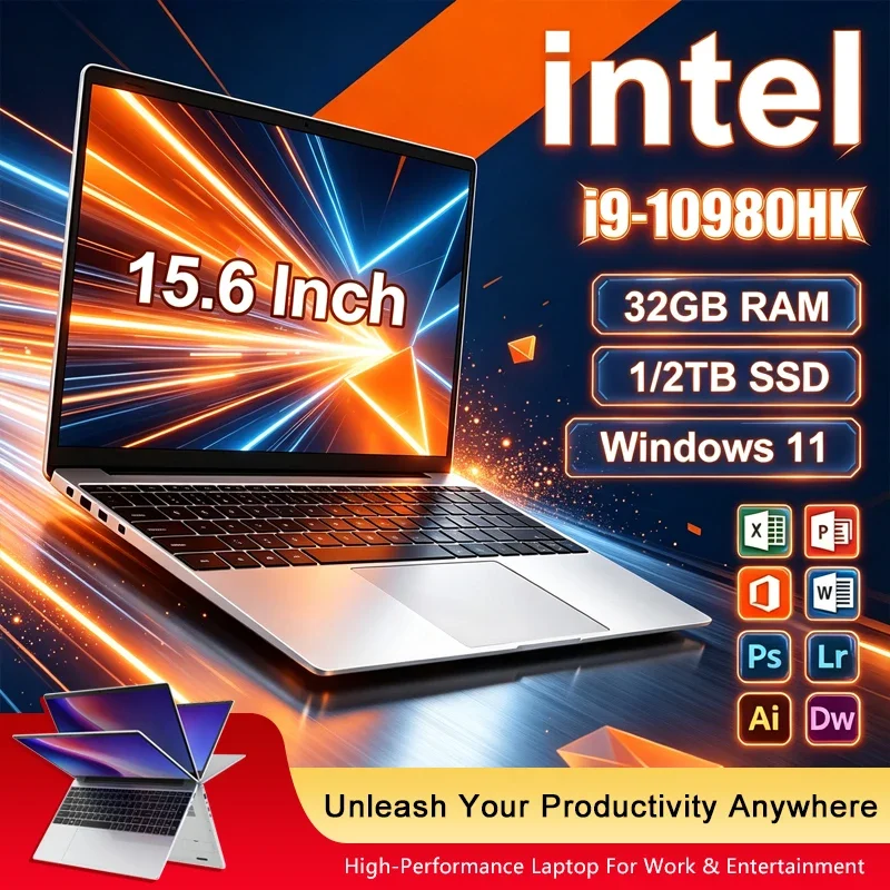 Computador portátil para jogos de 15,6 polegadas, modelo 10980HK, com 16 GB de RAM, SSD de 1 TB ou 2 TB, PC para jogos, Windows 11, portátil com resolução de 1920x1080, ideal para escritório e estudo.