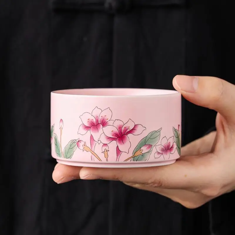 

Pink Ru Kiln Master Cup Single Cup Square Cup Ceramic Tea Cup Tea Bowl