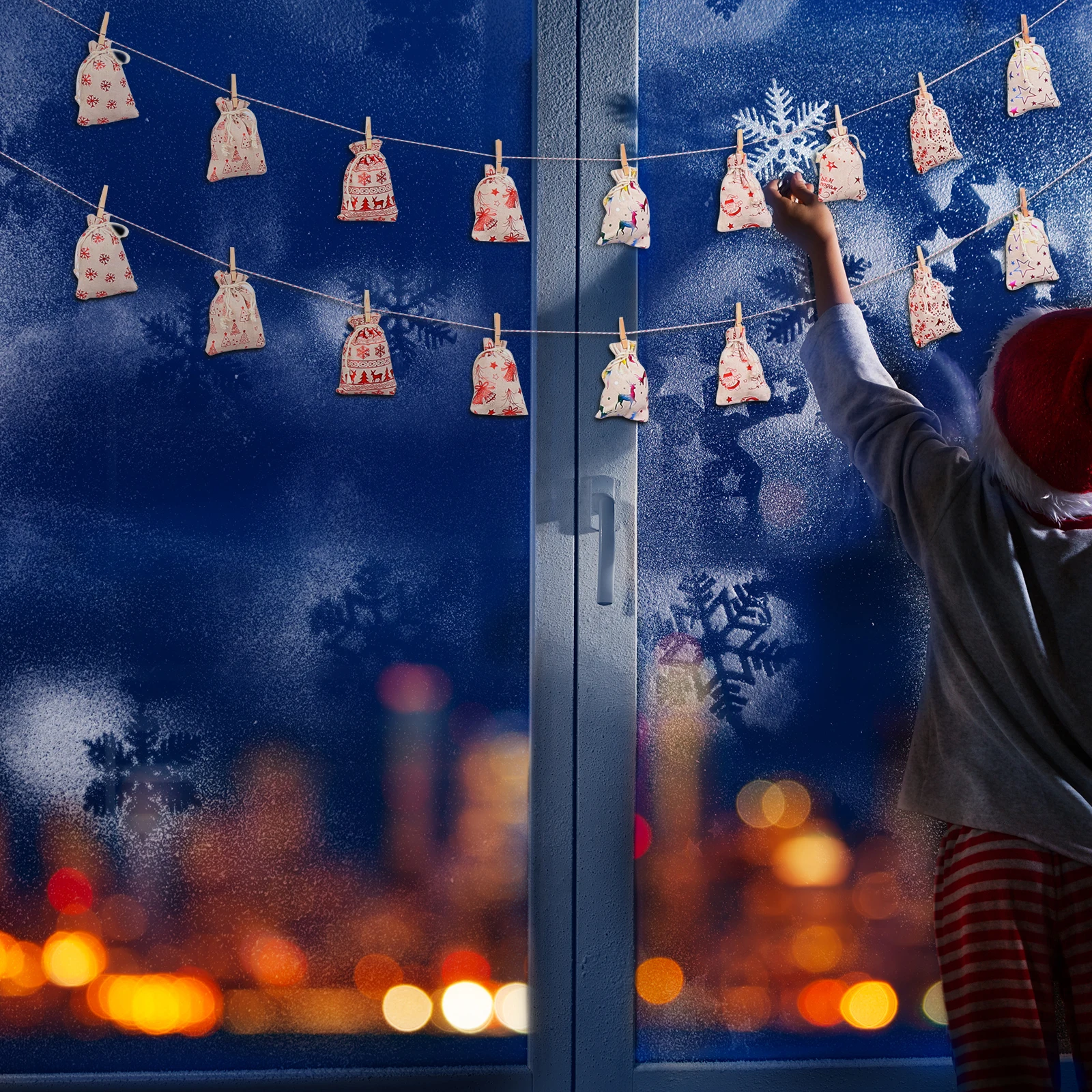 

24pcs Advent Calendar Gift Bags Set Christmas Drawstring Sacks Xmas Storage Candy Bags for Tree Home Wall Fireplace Decorations