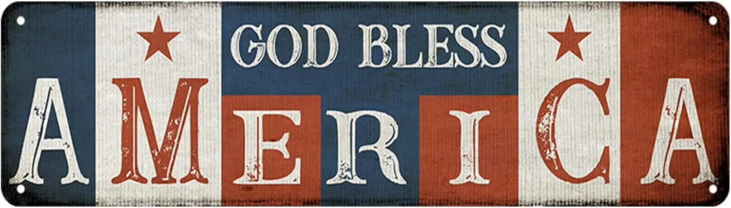 God Bless America Sign Vintage American Flag Metal Tin Sign Patriotic Wall Decor Gifts For Men God Bless USA Signs Outdoor God M