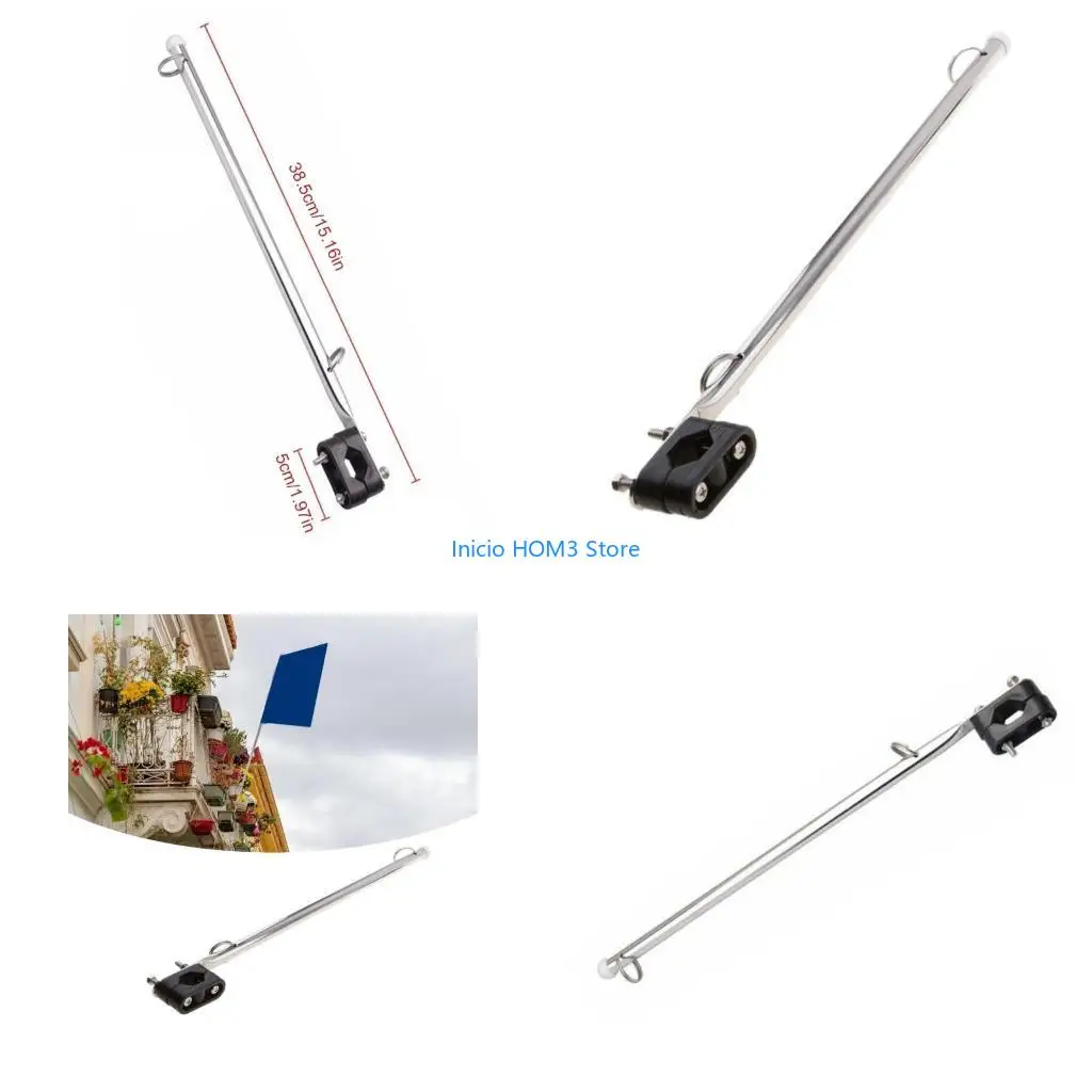 A5YD Stainless Steel Rails Mounted Poles Base Bright Polished Finish Flag Poles Staff Flag Poles Base for Boats Yacht Pontoon