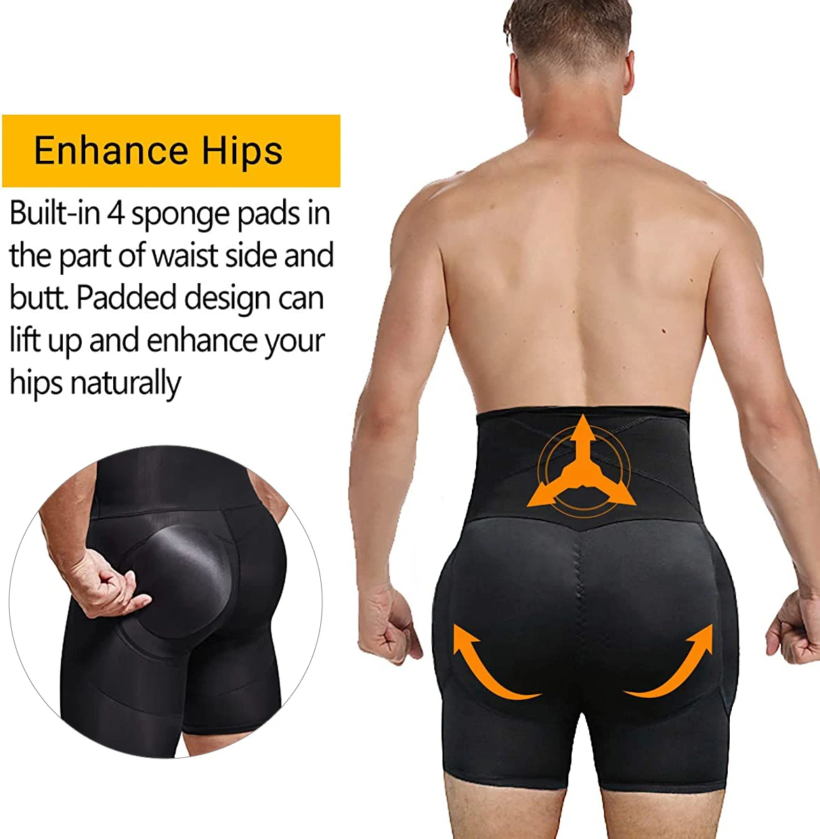 Men's Padded Briefs Boxer Underwear Tummy Control Shorts High Waist Body Shaper Enhance Butt Lifter Shapewear Abdomen