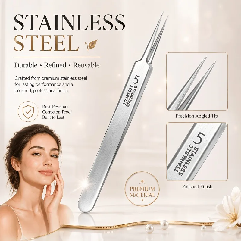 1/5Pcs Precision Cell Tweezers Set Durable Stainless Steel Tweezers For Acne Blackhead Extraction & Eyebrow Plucking