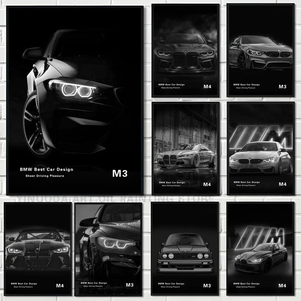 Pop Black And White Poster Wall Art Luxury Supercar HD Oil On Canvas Print Home Living Room Poster Self-adhesive Art Waterproof