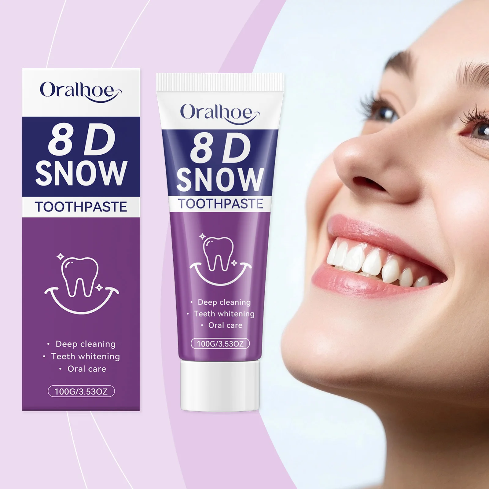 Pasta Dental Oralhoe 8d Snow, Limpieza Diaria Profunda, Blanqueamiento Dental Suave, Elimina Manchas Superficiales, Aliento Fresco, Cuidado Bucal, Tubo de 100g