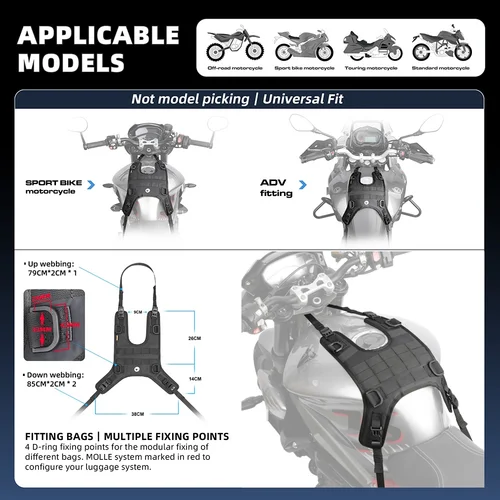 Imagen 2 del producto Base de bolsa de depósito para motocicleta multiusos Universal todoterreno Compatible con juego de chalecos de depósito para motocicleta