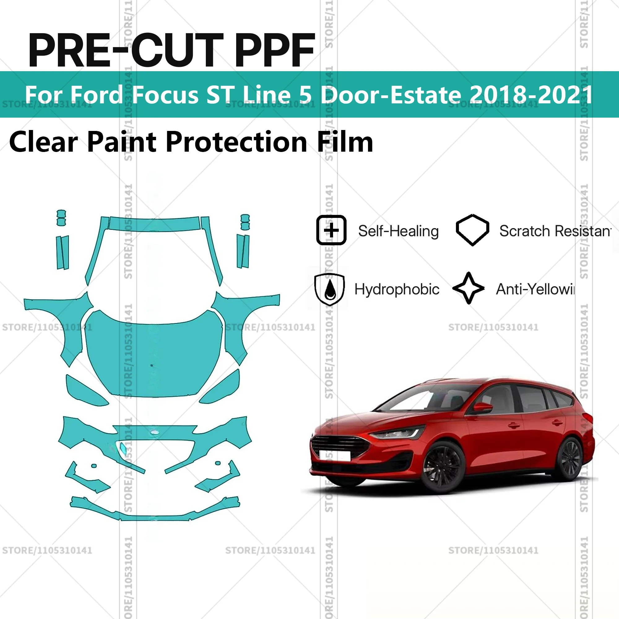 Pre-Cut Paint Protection Film PPF Transparent Car Film Automotive PPF For Ford Focus ST Line 5 Door-Estate 2018-2021