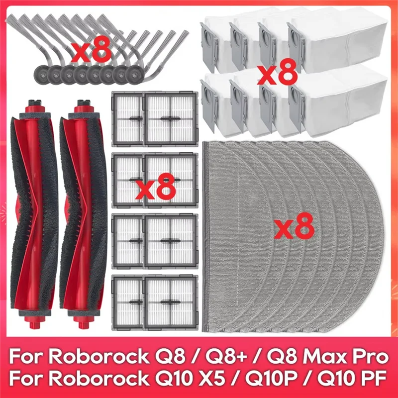 【Today Only@】Replacement Main Side Brush Filter Mop Bags For Roborock Q10 X5/Q10 X5+ /Q10P/Q10P+ /Q10 PF/Q10 PF+ /Q8+ /Q8 Max Pr