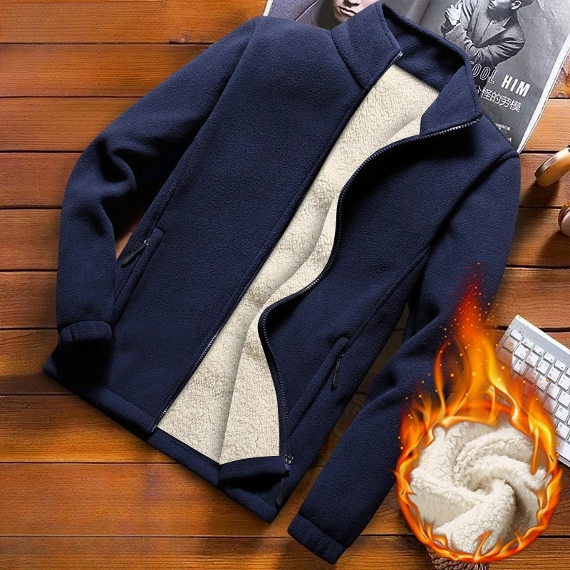 

Men's Plush Thickened Cardigan Jacket Long Sleeve Zipper Comfortable Soft Coat Casual Commuting High Collar Windproof Jackets
