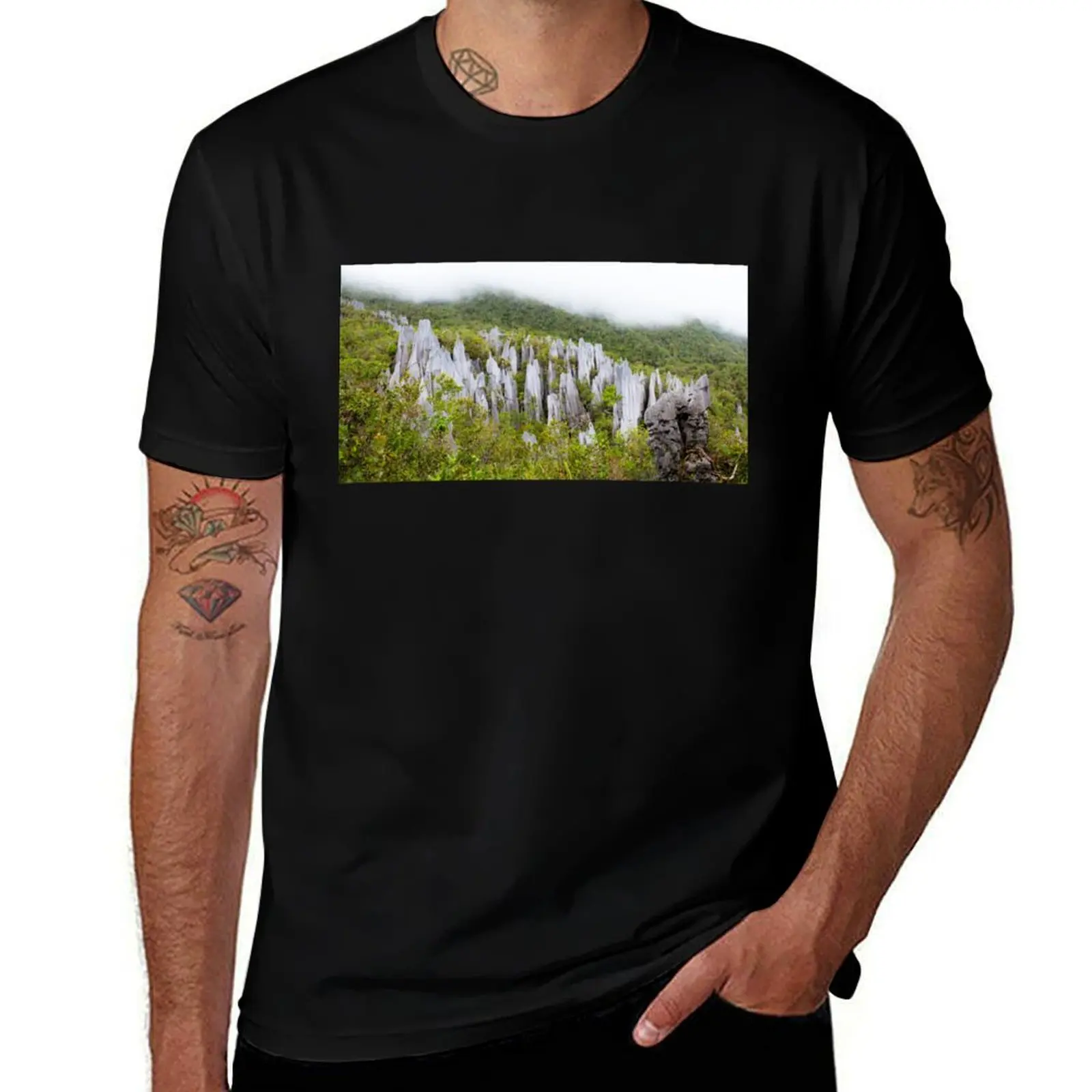 Limestone pinnacles at gunung mulu national park T-Shirt Summer Fashion Casual Tee Shirt T-Shirt