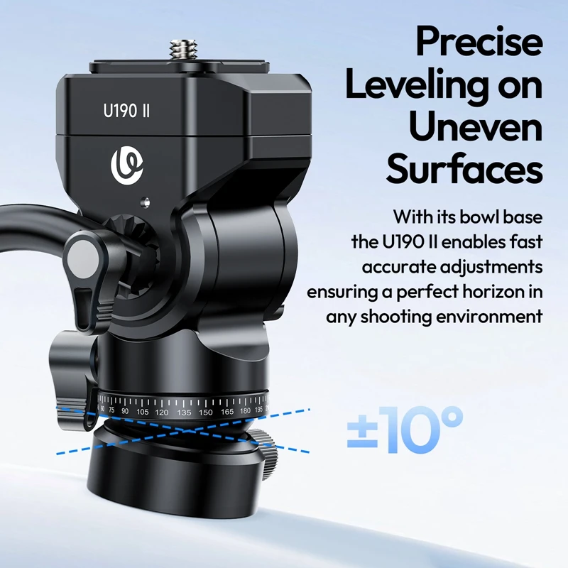 Ulanzi U190 II Uka Fluid Tripod Head Pan Tilt Head with Quick Release Plate for Camera DSLR Fill Light with 1/4" Thread Load 4KG