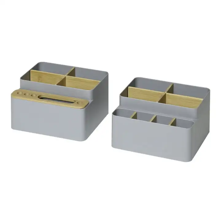 Seville Classics 2 pezzi Bamboo Pen & Pencil Organizer con divisori Drop-In supporto per telefono Set di accessori per scrivania da ufficio, grigio