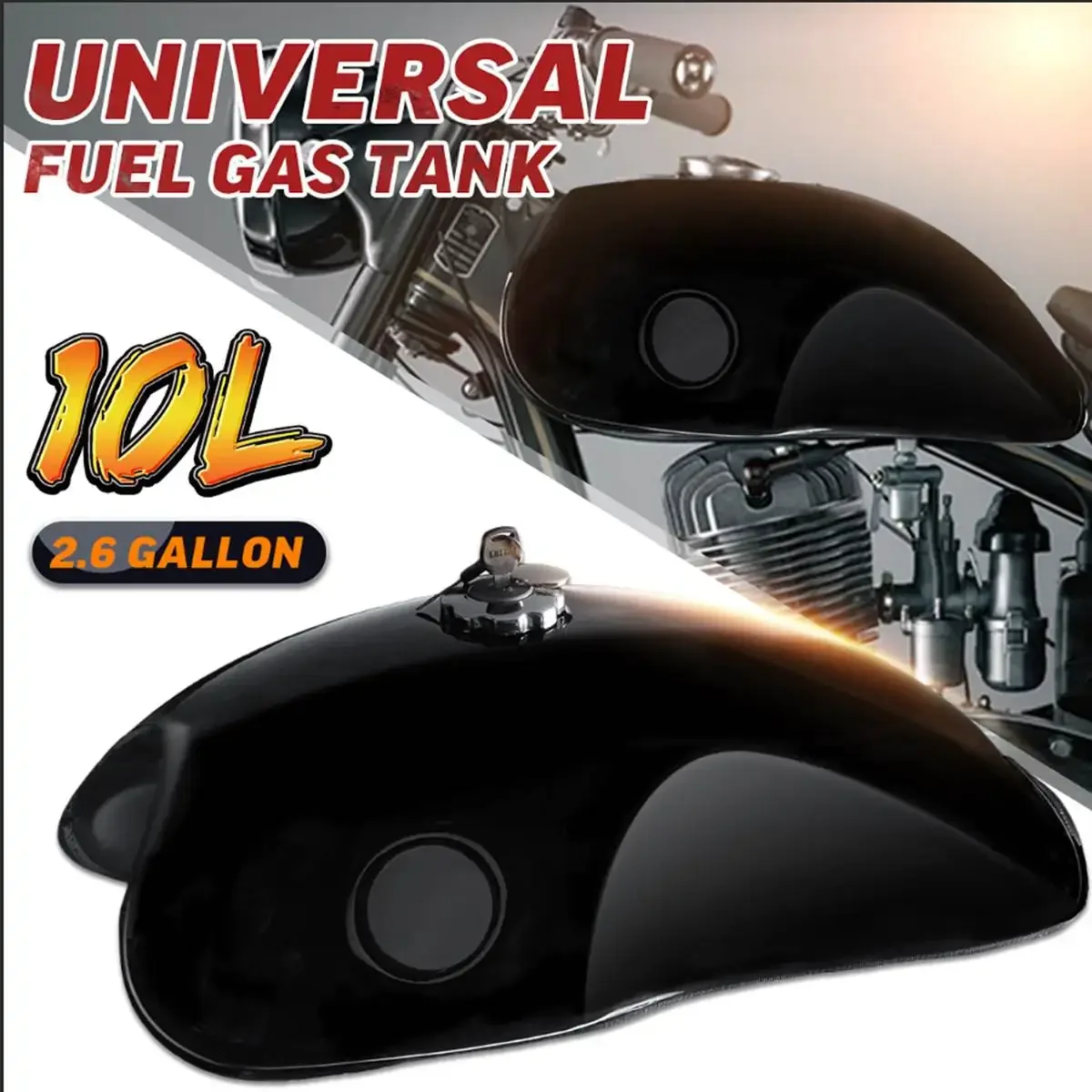 10L 2.6Gal Motorcycle Gas Fuel Tank Cafe Racer Oil Tank w/Keys Fuel Tank Cap Universal For Honda/Yamaha/Suzuki