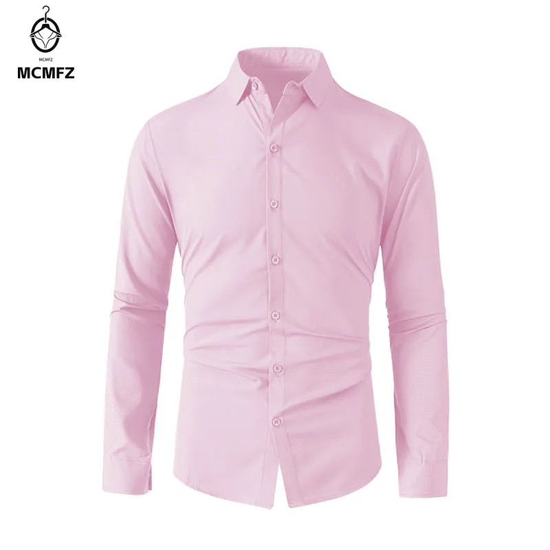 ใหม่ผู้ชายธุรกิจลําลองแขนยาวสีทึบเสื้อริ้วรอยริ้วรอยฟรีสบาย All Season อเนกประสงค์ Top