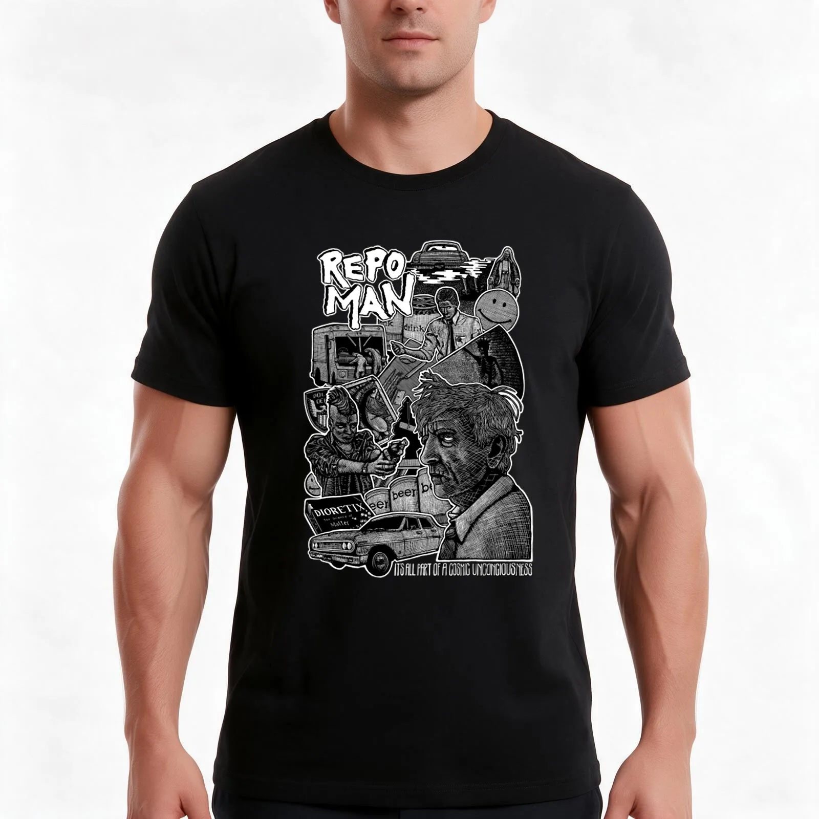 Répo Mán T-Shirt, Summer Casual Cotton Tee, Oversized Streetwear Tops, Vintage Graphic Print, Loose Fit Short Sleeve