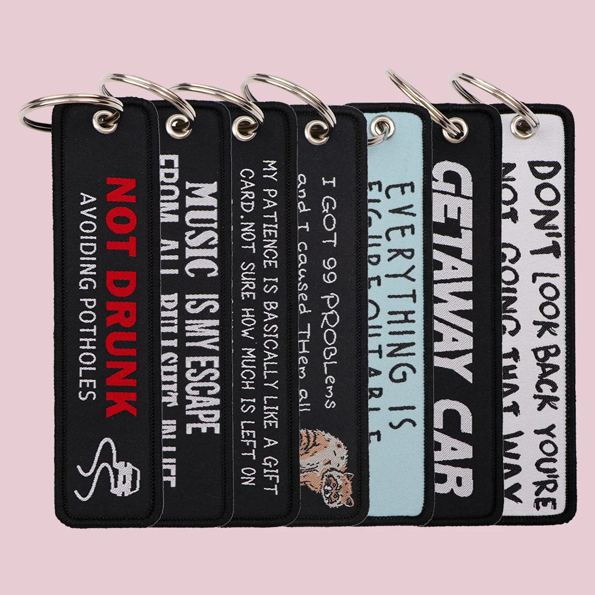 

Getaway Car Quotes Embroidery Key Fob Black Keyring For Motorcycles Cars Backpack Fashion Keychain Accessories Gifts for Friends