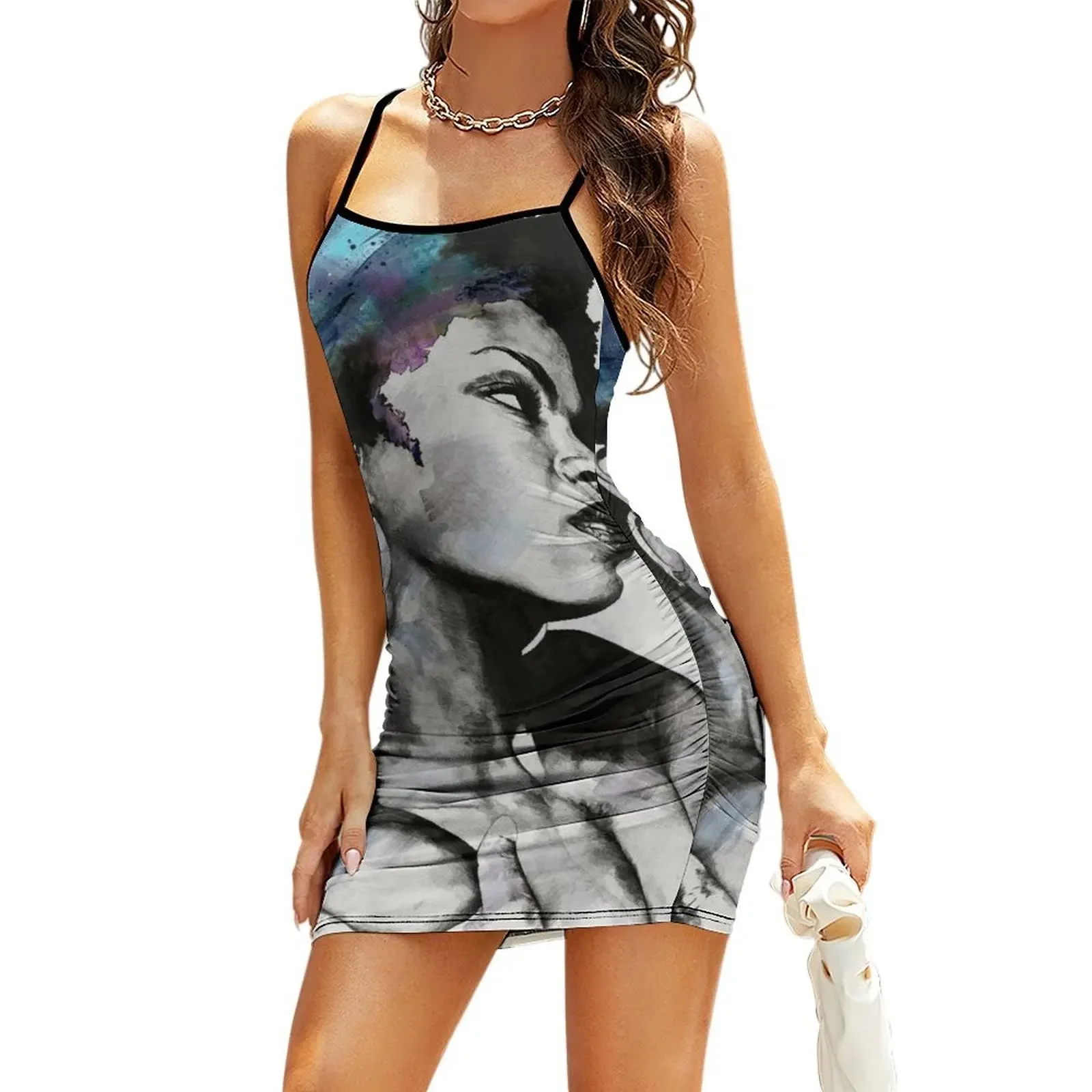 

Miseducation blue Lauryn Hill tribute portrait Sling Dress dress women's summer jumpsuit fairy dress