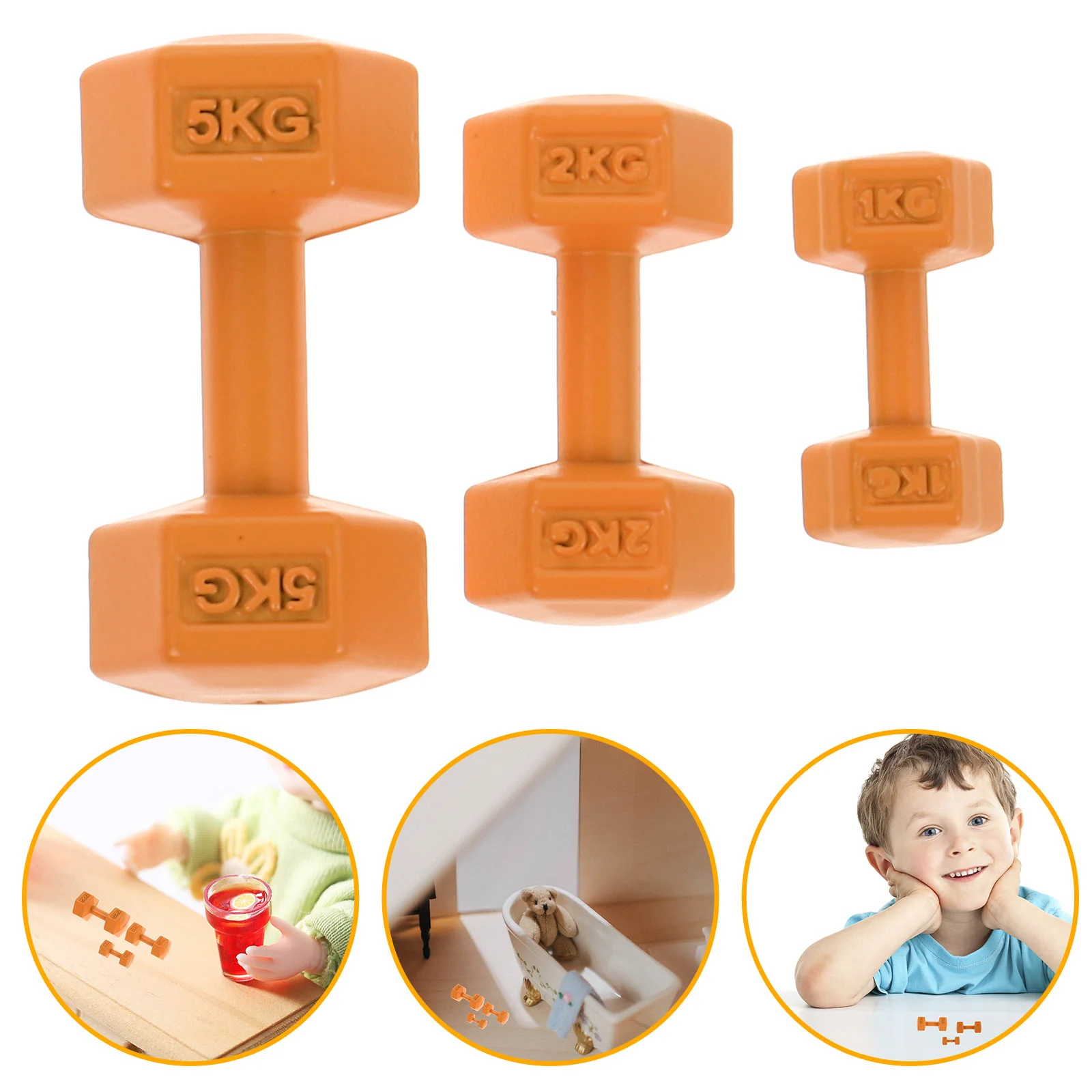 3 PCS House Mini Dumbbells Fitness Kids Sports Toys Alloy Dollhouse Ornament