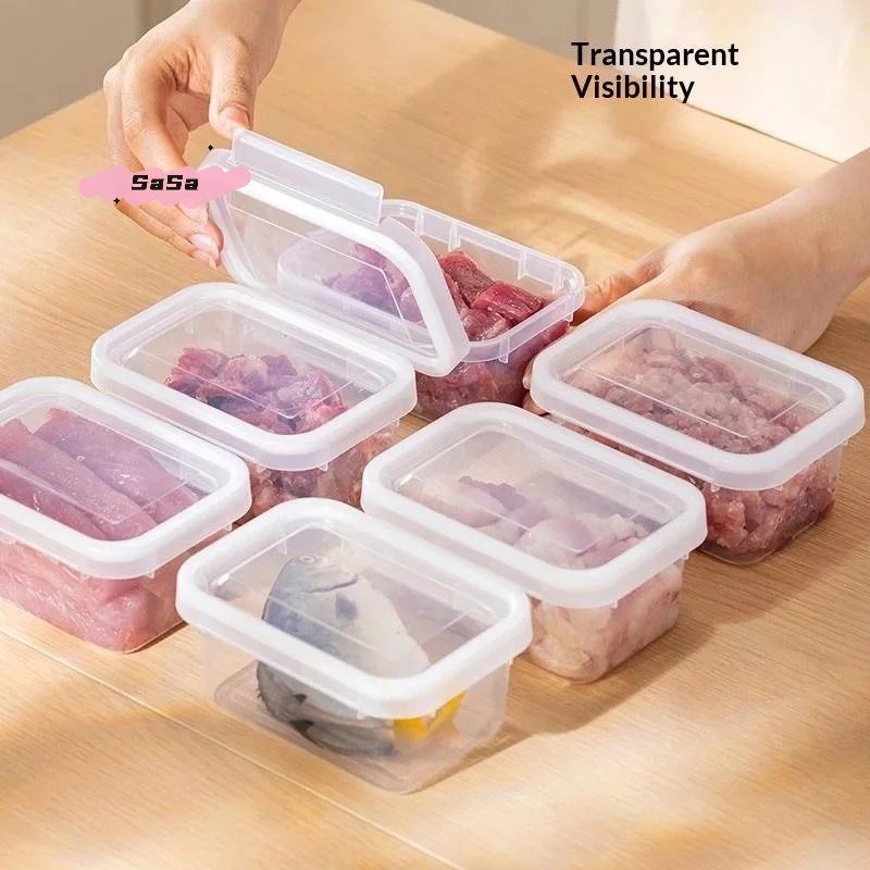 Portable Food Storage Box with Single Snap-On Cover Compartments for Sub-Packed Meat Onion Ginger Refrigerator Freezer Organizer