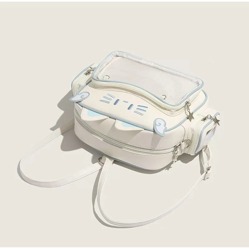 Umhängetasche, Katzenförmige Ita-Tasche mit transparentem Sichtfenster für Abzeichen, Pins und Puppen, leichte, niedliche Mode-Rucksäcke – Detail 4