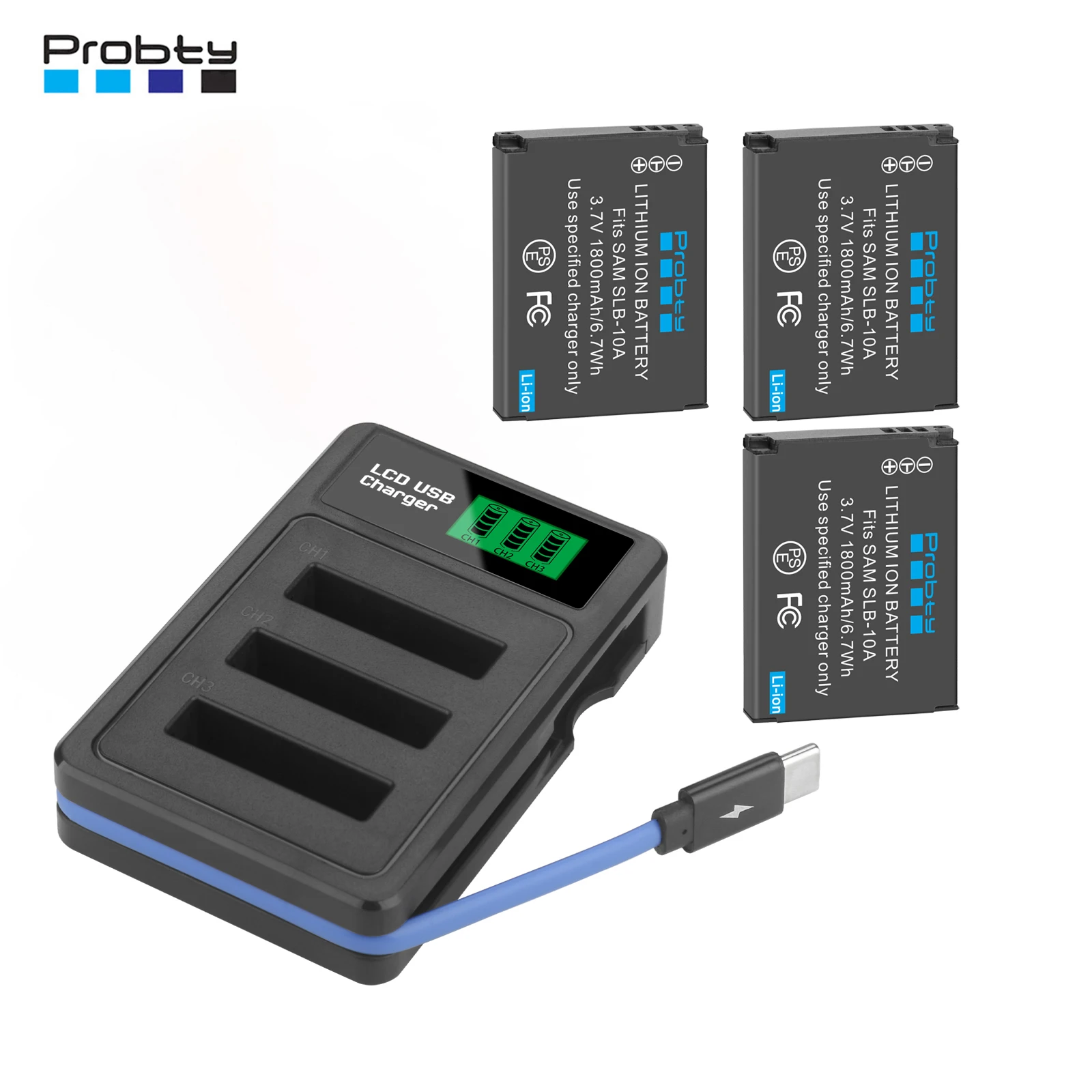 Probty 1800mAh SLB-10A SLB 10A Replacement Battery for Samsung P800 P1000 PL50 PL51 PL55 SL420 SL502 SL620 SL720 SL820 WB700