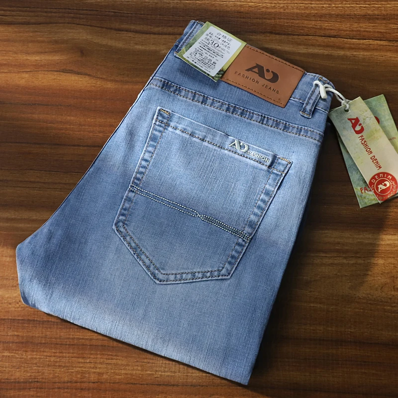 

Мужские толстые деловые классические джинсы, рабочие повседневные прямые джинсовые брюки, эластичные мягкие джинсовые брюки, повседневные офисные брендовые мужские брюки