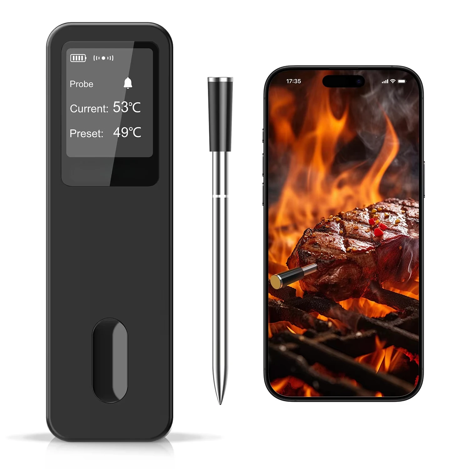 

500FT Remote Wireless Smart Meat Thermometer with Accurate Probe Cooking Food for Kitchen BBQ Grill Oven Rotisserie