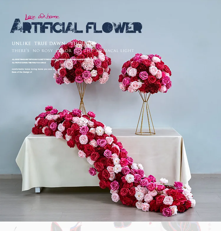 Großhandel Fuchsia Künstliche Rosenblütenkugel Hochzeitsgang-Dekoration Tisch-Mittelstück Fenster- und Ausstellungsstand Kunstblumenkugel – Detail 7