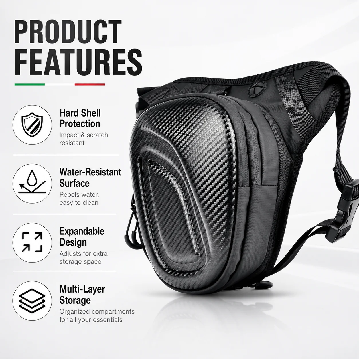 CUCYMA Motorcycle Leg Bag Hard Shell Water Resistant Expandable Thigh Waist Crossbody Riding Pack for Men Women