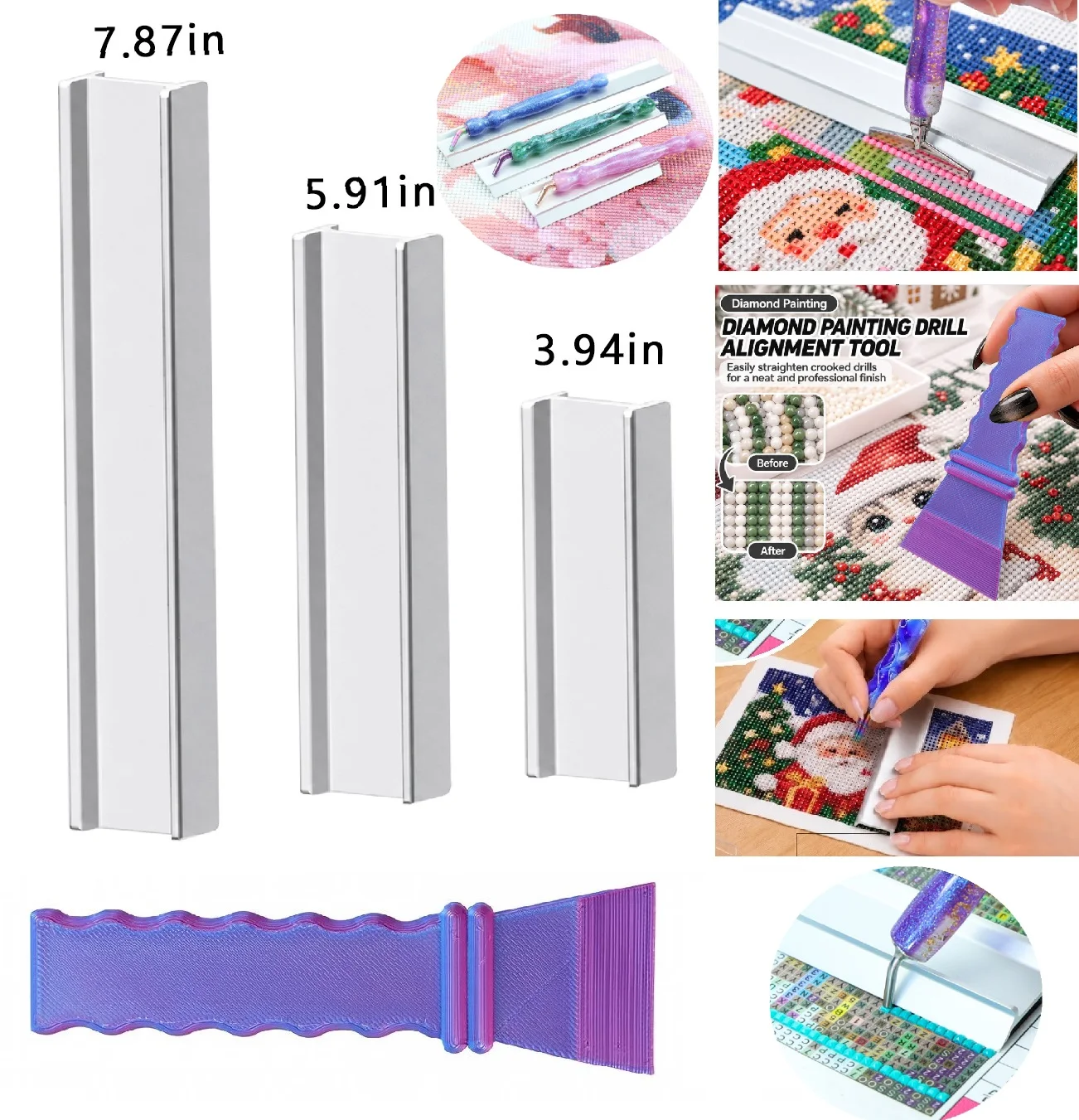 Available in 10/15/20cm, High-Quality Aluminum Material, DIY 5D Diamond Painting Alignment Ruler, Positioning Ruler, with Diamond Painting Correction Leveler, Diamond Painting Tool Accessories