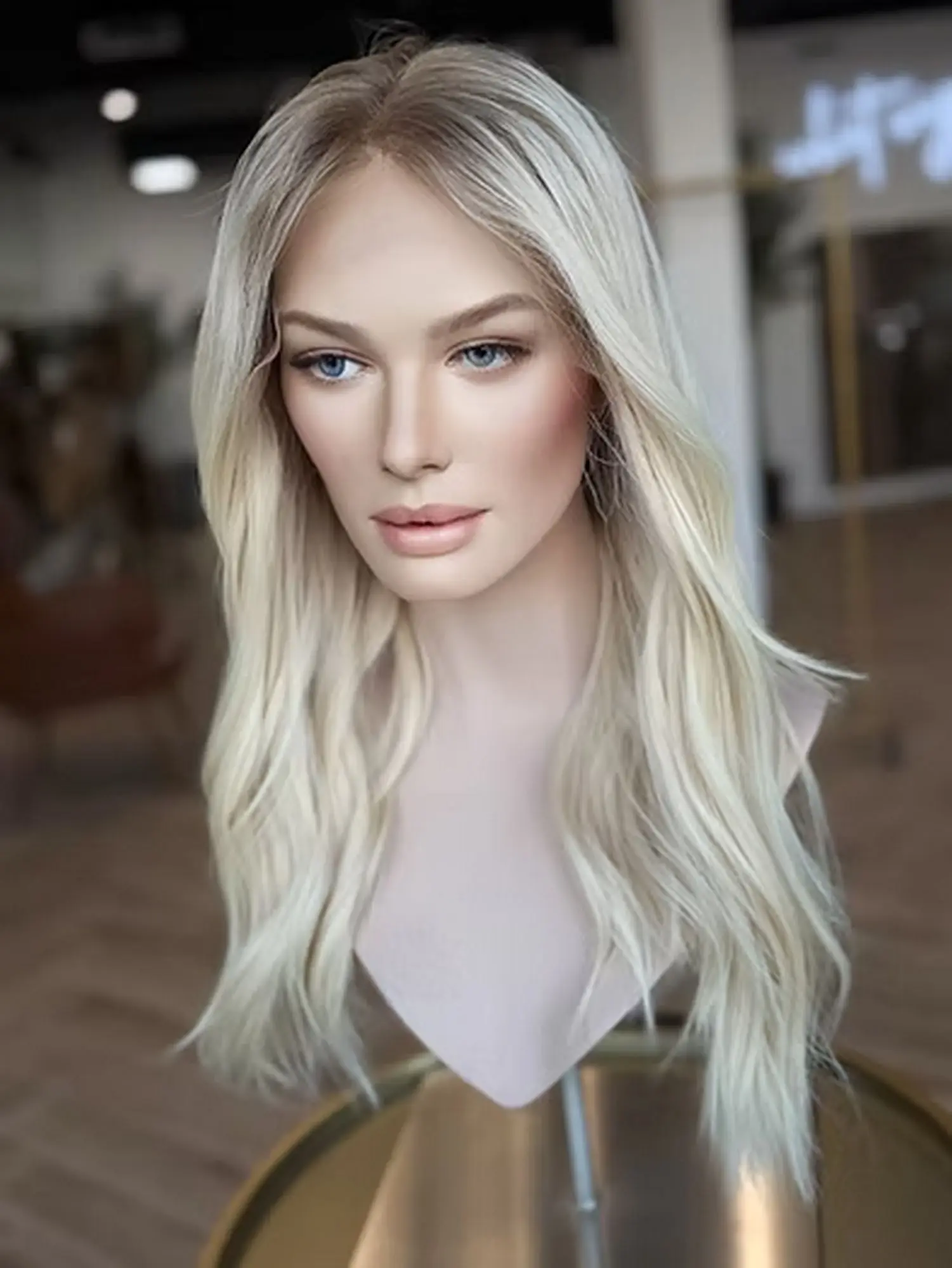 22 Inches Ombre Ash Blonde Highlights Synthetic Lace Front Wigs Natural Long Loose Wave Wig 13*4 HD Invisible Lace Wig Daily Use