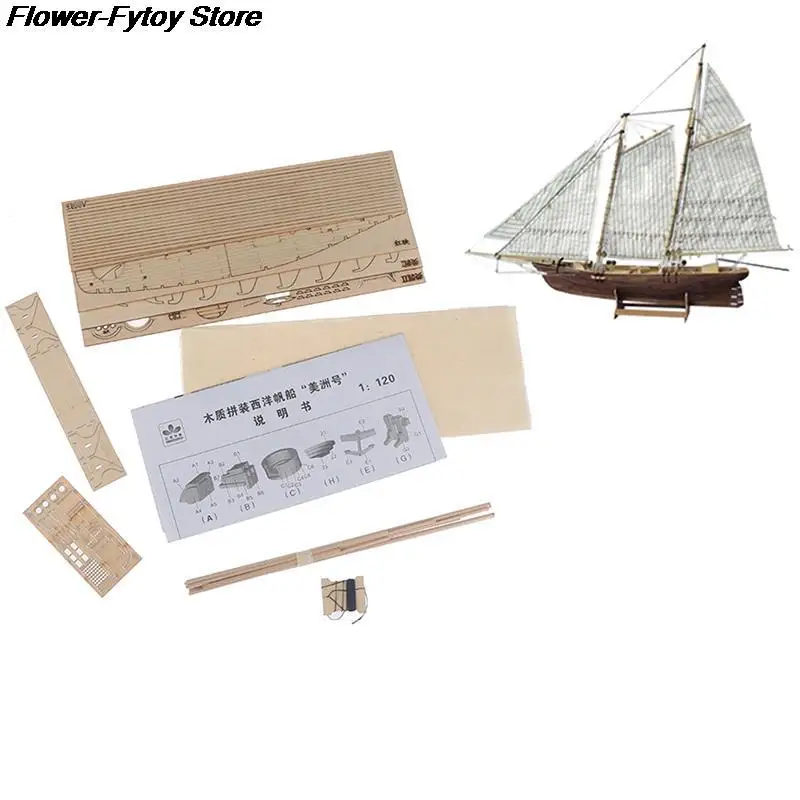 DIY 1:120 Wooden Assembly Sailing Ship Model Classic Sailing Boat Laser Cutting Process Puzzle Toys