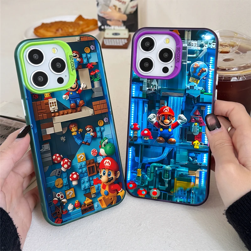 Cartoon Building Block Game M-Marios For iPhone 16 15 14 13 12 11 Pro Max XSMax XR 7 8 Plus Phone Case Shockproof Silicone Cover