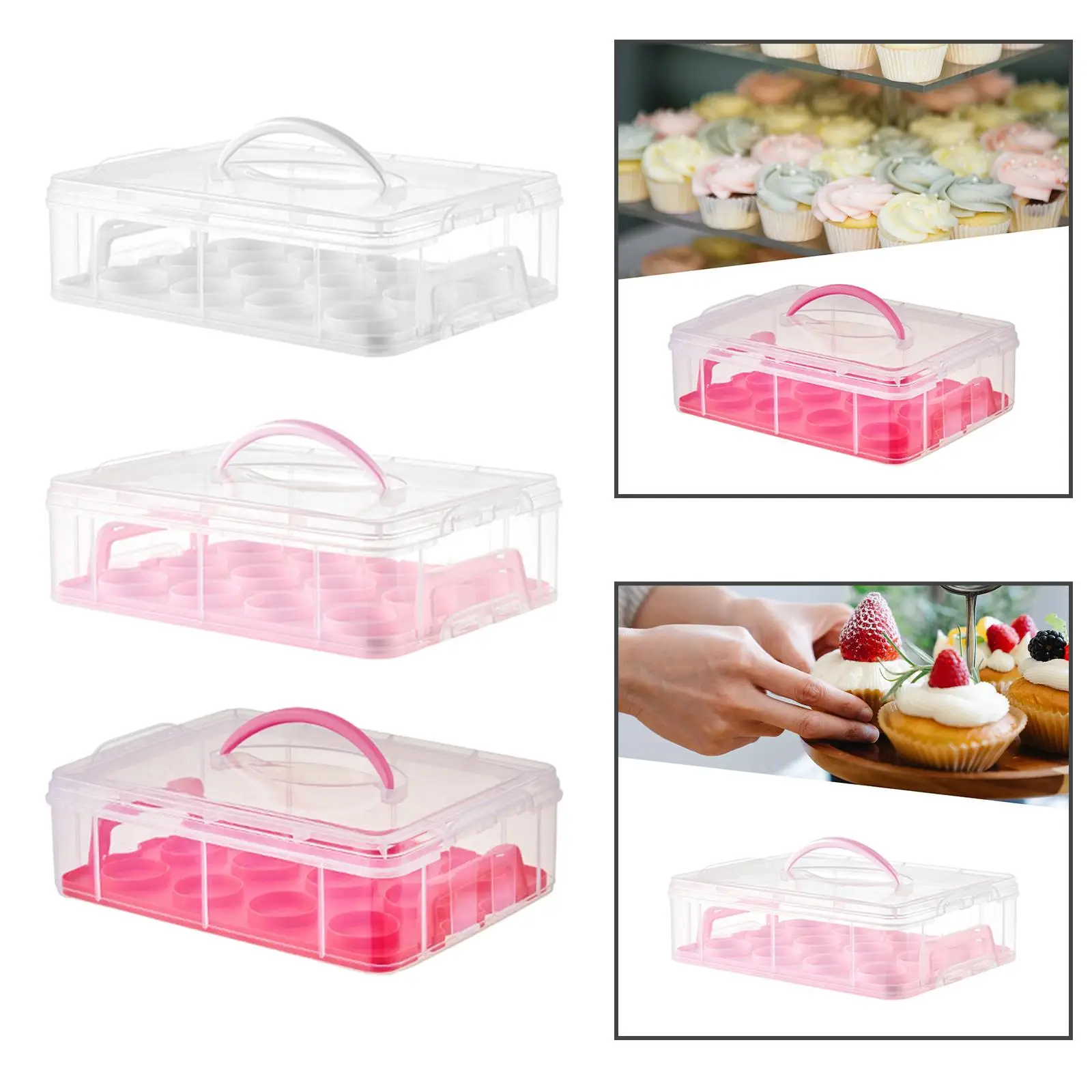 Cupcake Carrier แบบพกพาพร้อมที่จับ STACKABLE Cupcake ผู้ถือ Cupcake Keeper สําหรับมัฟฟินพายคุกกี้ Pastry ชีสเค้ก