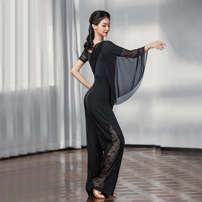 Women'S Ballroom Dance Costume For Adults Samba Latin Dance Clothes Irregular Sleeves Top Modern Dancing Pants Stage Wear S20005