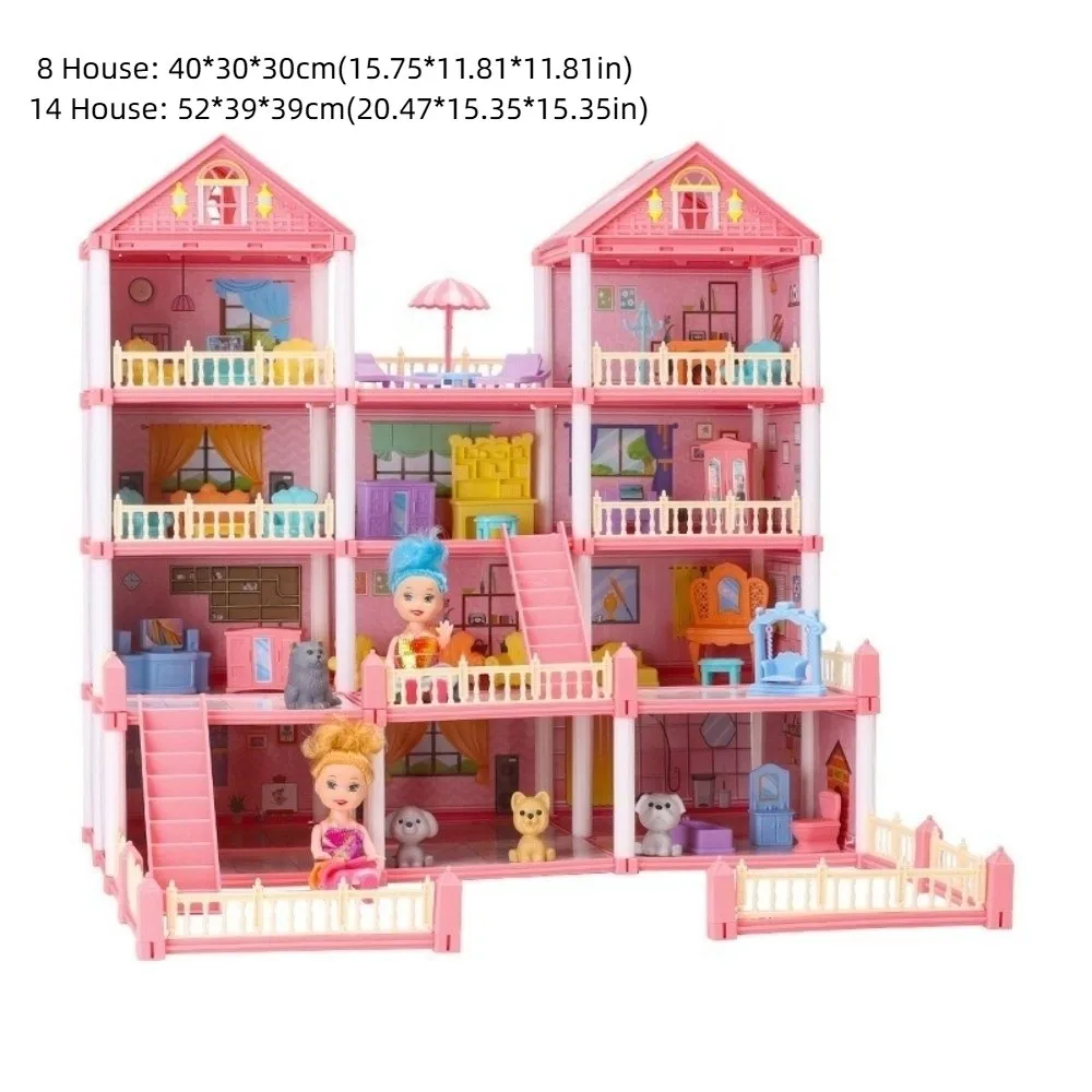 Creative 3D Doll House Set with LED Lighting Toy Gift Role Play Toys Miniature Furniture DIY Dream Princess Castle Doll Houses