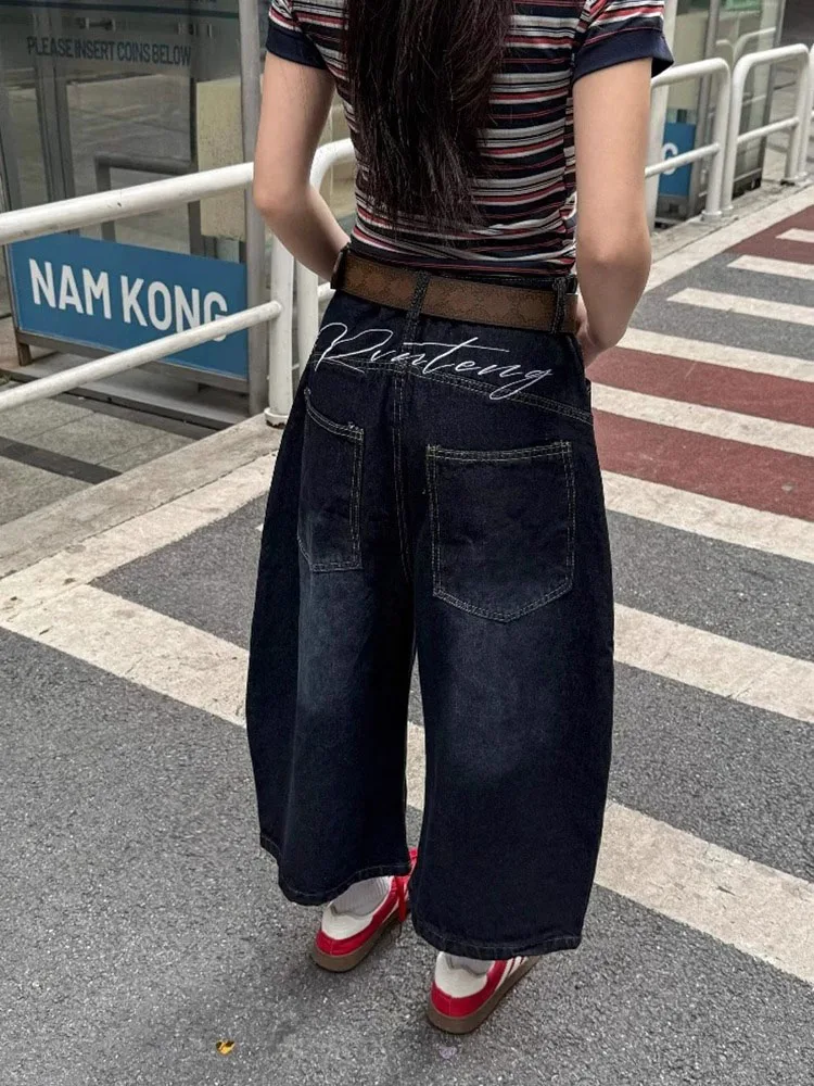 

plus Size American Retro Seven-Five Jeans Women Loose High Waist Slim Straight Leg Wide Leg Bend Knife Middle Pants