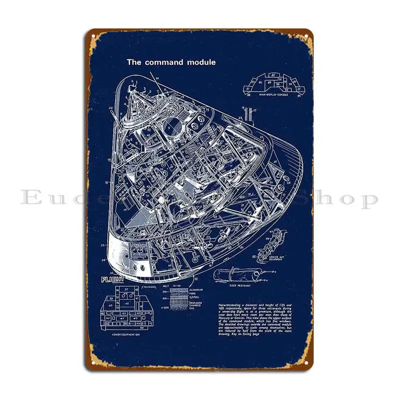 Apollo Command Module Blueprint Drawing Metal Sign Classic Club Iron Club Club Tin Sign Poster