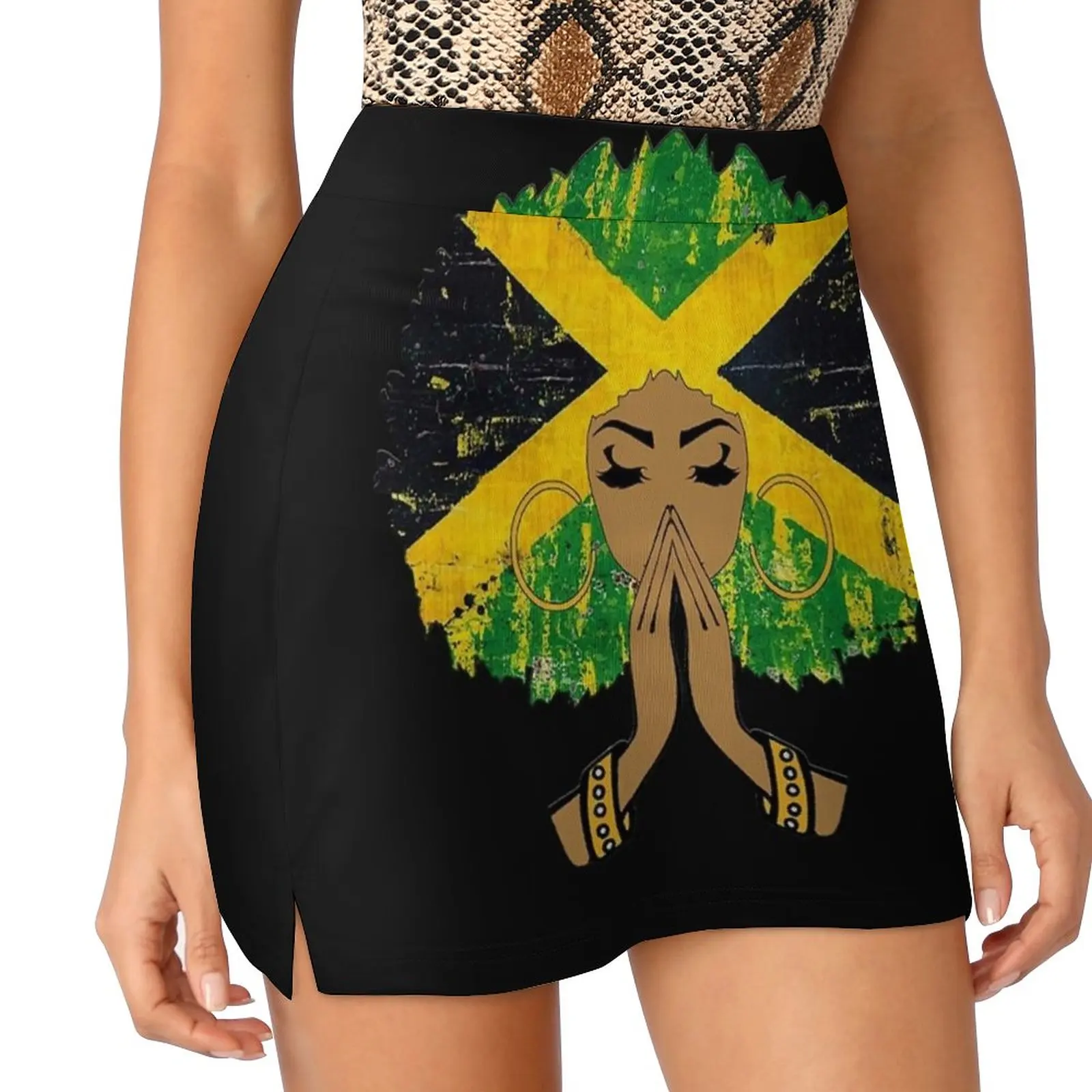 Jamaican Flag Black Woman Melanin Queen Afro Women's skirt Aesthetic skirts New Fashion Short Skirts Jamaica Jamaica Flag