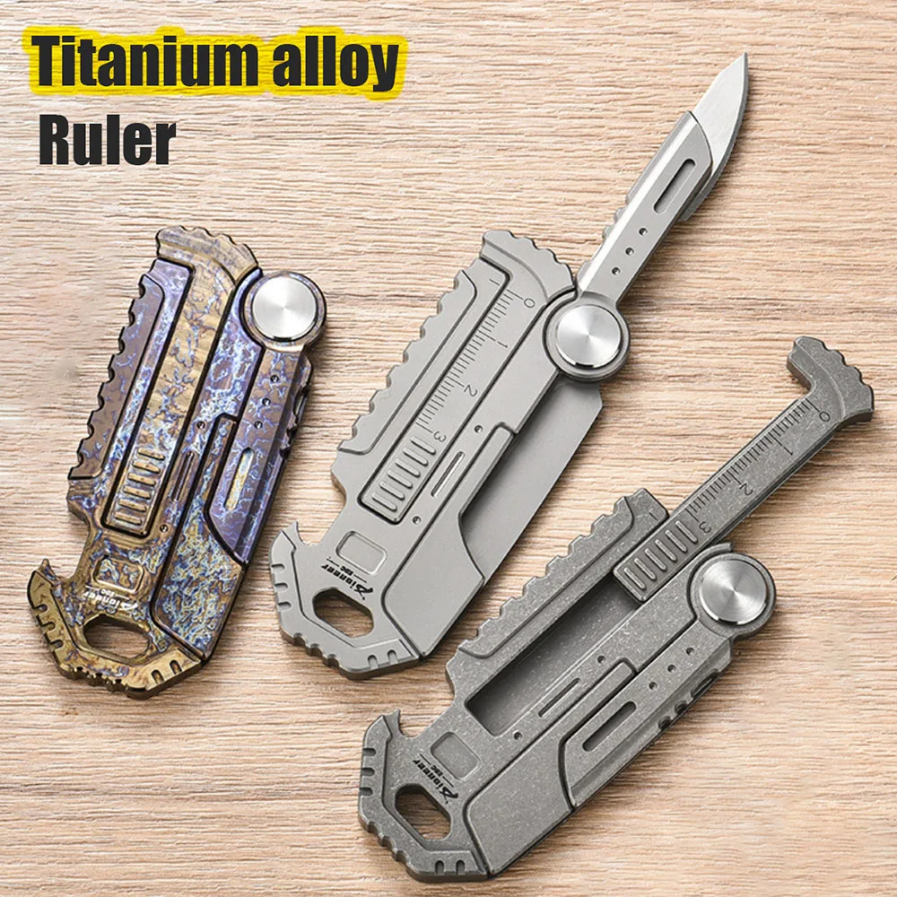 

Multifunctional Ruler TC4 Titanium Alloy Key Chain Folding Knife Detachable NO.24 Blade Bottle Opener Men's Car Key Latch