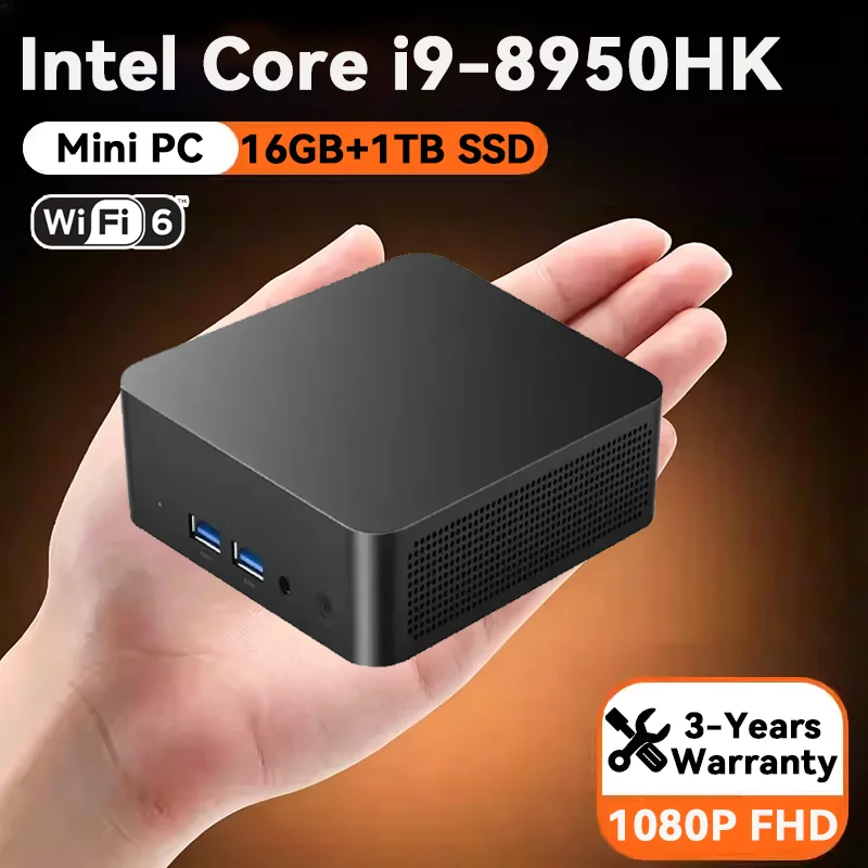 

Портативный мини-ПК 2026 с Windows 11 Pro, 16 ГБ ОЗУ, 1 ТБ SSD, Intel i9-8950HK, игровой компьютер, WiFi 6, USB, мини-десктоп