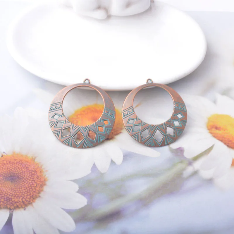 12 Stück/Set Ethnische Antik-Bronze-Anhänger für Schmuckherstellung, Vintage Runde Muschel Quadratische Boho-Anhänger DIY Damen-Ohrringe – Detail 6