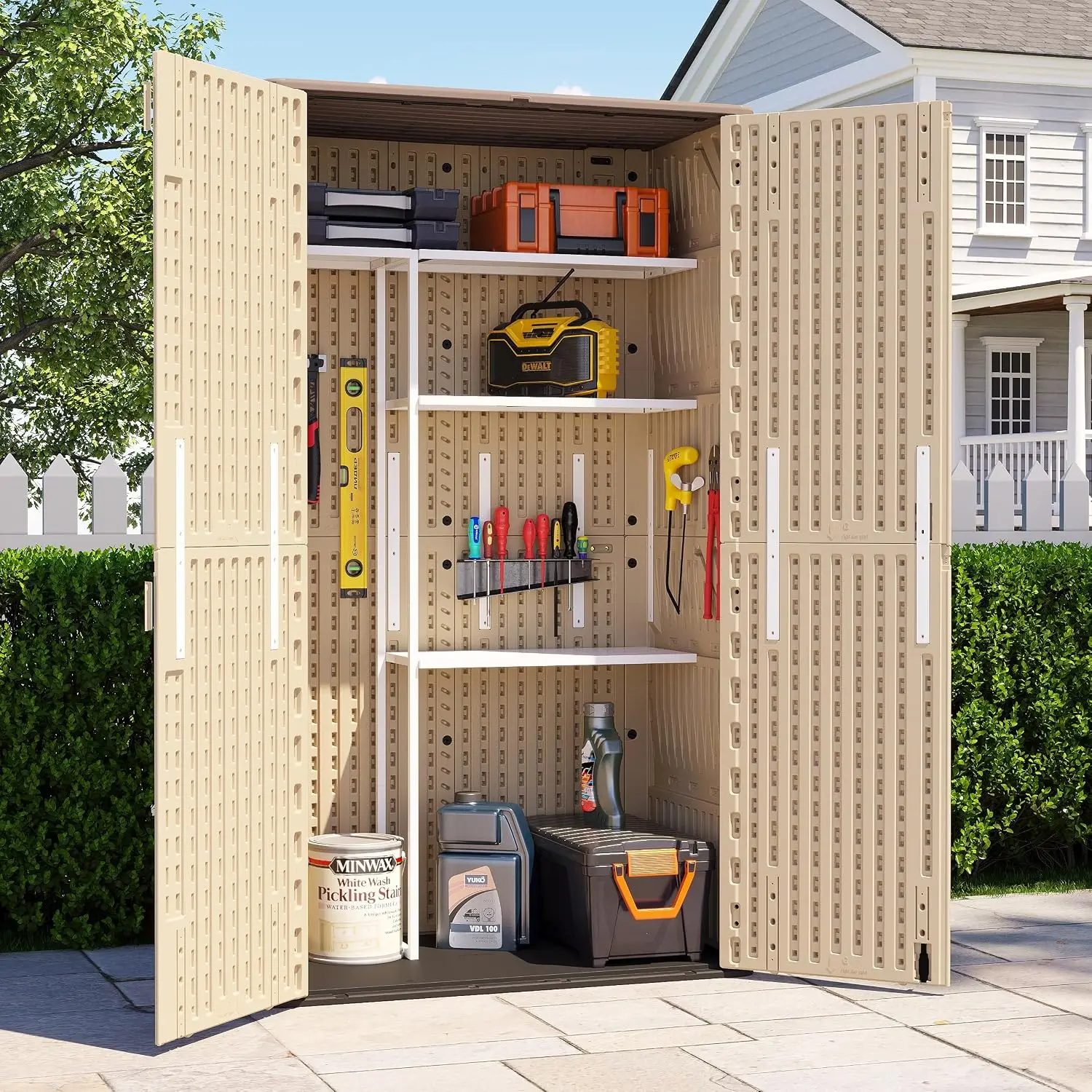 61 Cu.Ft Resin Storage Shed with Metal Shelving Kit & Floor, Customized