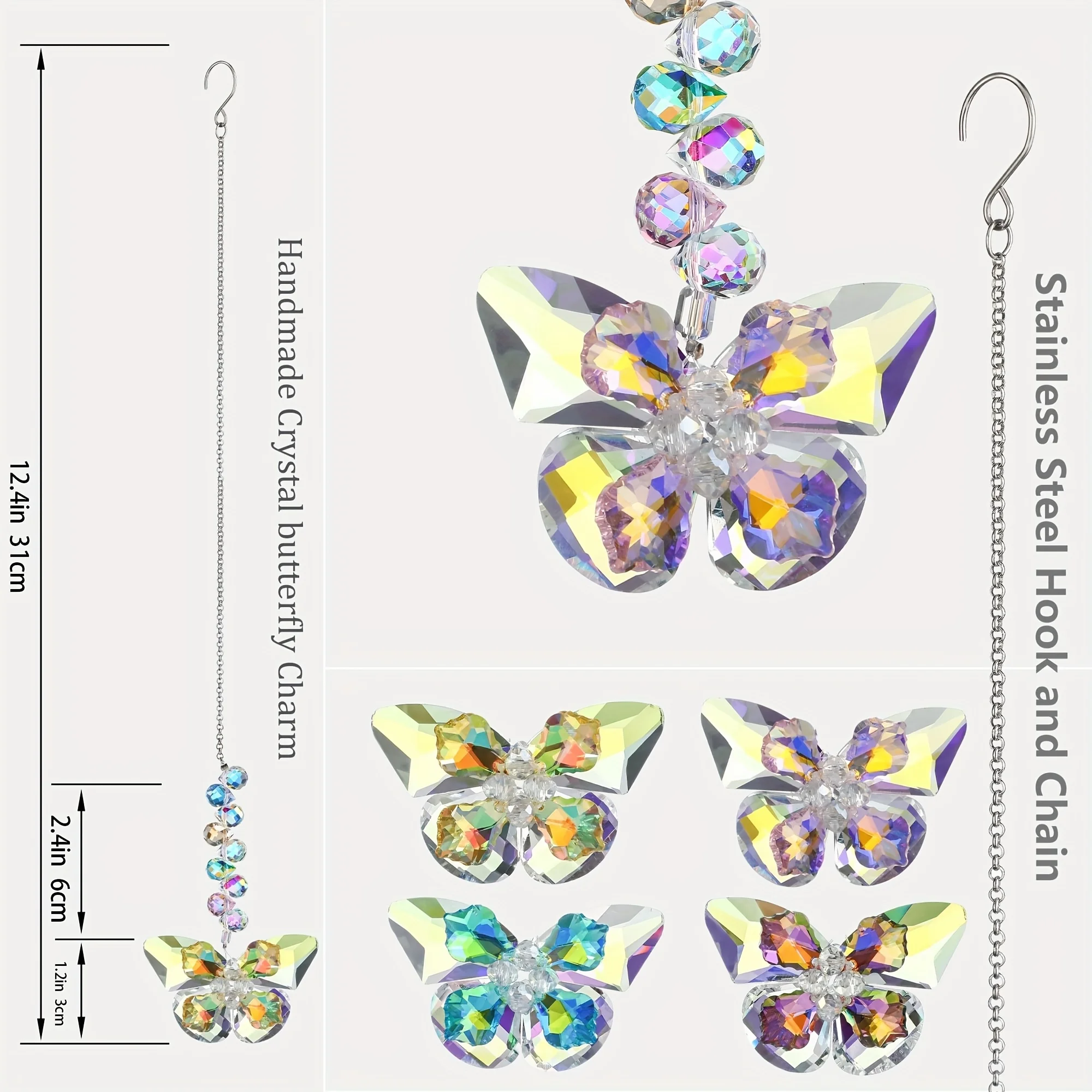 1/4 piece crystal butterfly sunflower hanging ornament, suitable for window hanging decoration, rainbow maker sun catcher, appli
