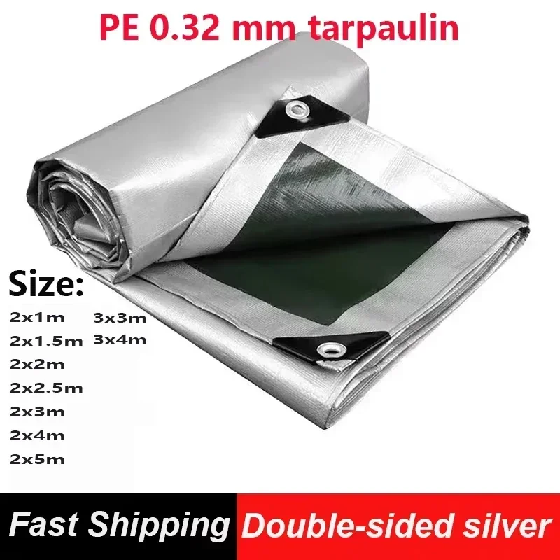 Silver Green PE Waterproof Tarp Thick UV Resistant Camping Ground Mat Outdoor Rain Canopy Plastic Tarpaulin Sheet