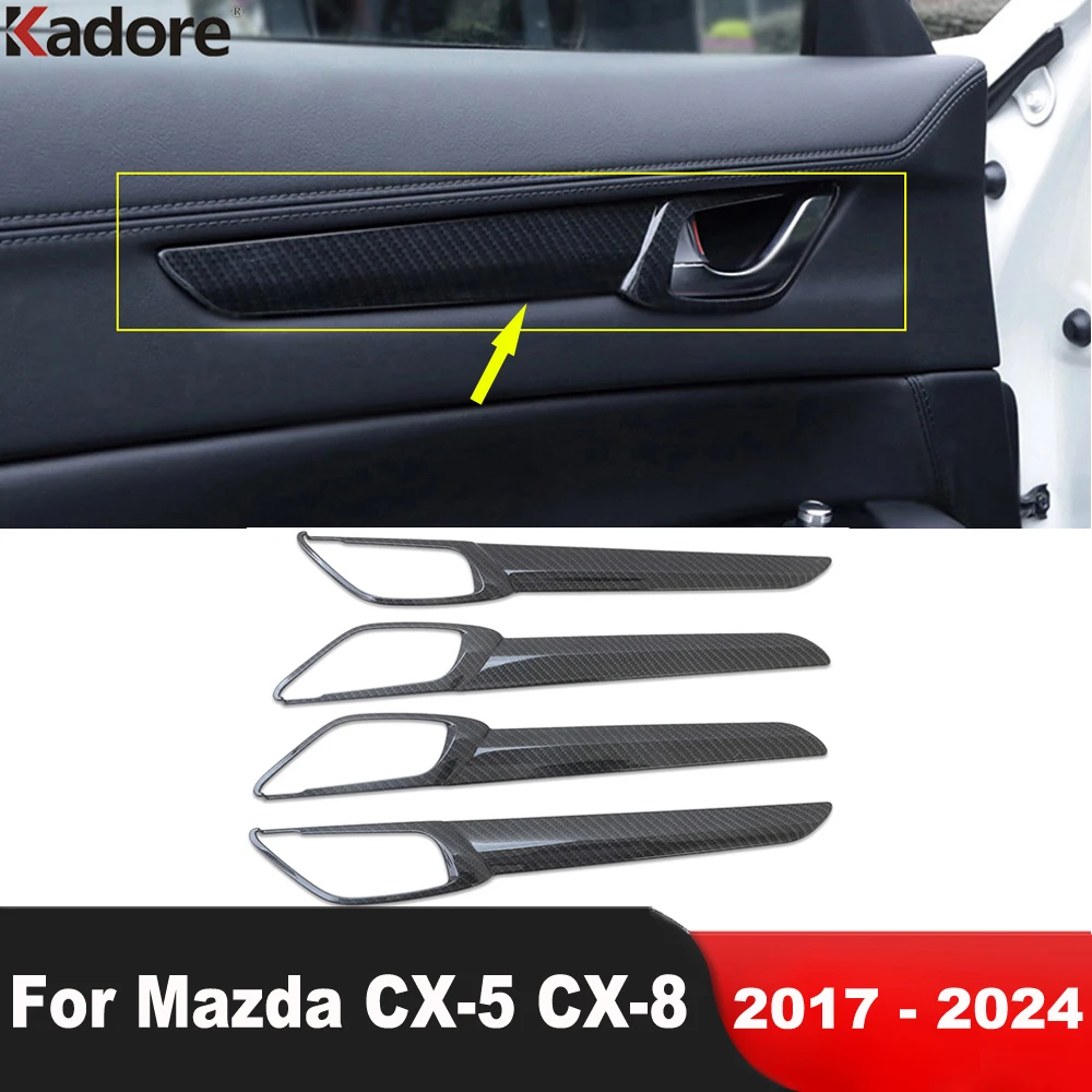 Car Inside Inner Door Handle Bowl Cover Trim For Mazda CX-5 KF CX-8 2017-2023 2024 Carbon Interior Door Panel Trims Accessories