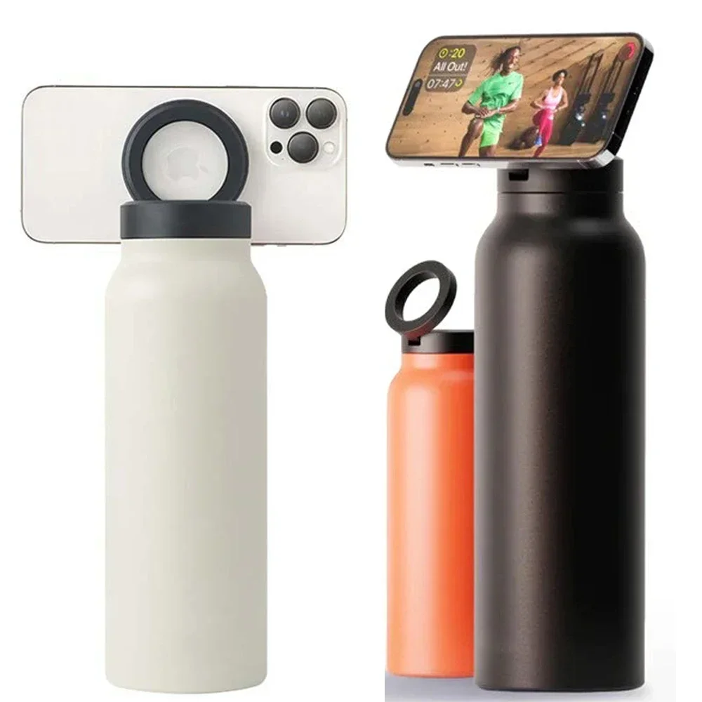 Insulated Water Bottle with Magnetic Phone Holder 750ml Stainless Steel Thermos Leakproof Sports Water Bottle for insulated cup